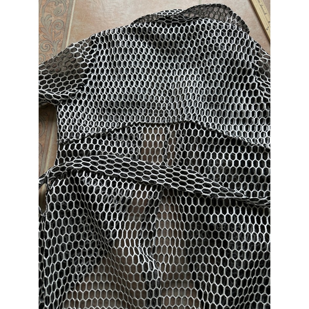 Yoana Baraschi Made in NYC Black White Geometric Print Belted Trench Coat sz 8 - Picture 10 of 10